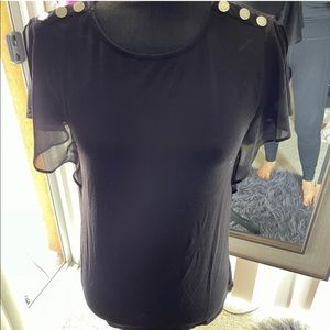 Calvin Klein Black shirt w/sheer sleeves and silver decorate buttons